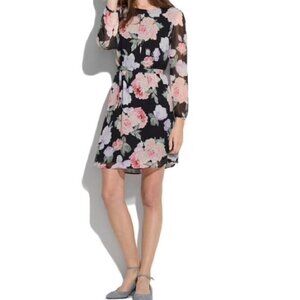 Madewell Broadway & Broome Melody Rose Dress 100% Silk Floral Long Sleeve Size 0